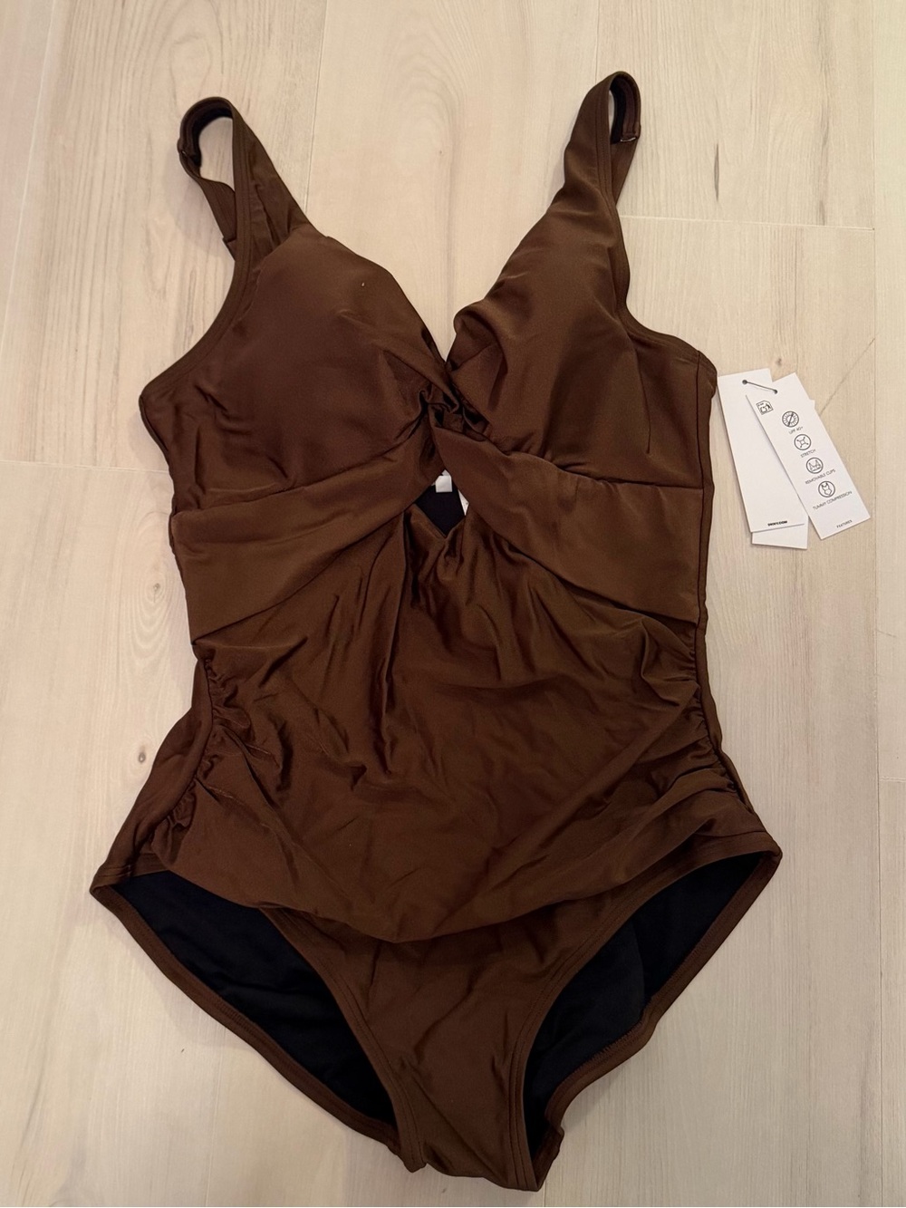 DKNY NWT Brown Twist-Front One-Piece Swimsuit